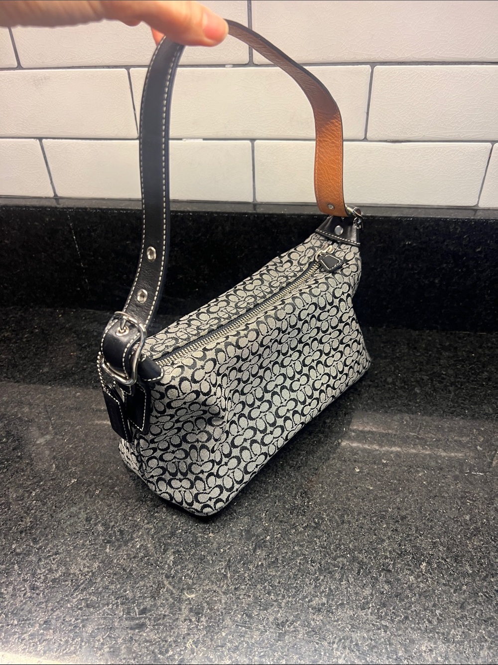 Coach Black & White Signature Canvas Shoulder Bag